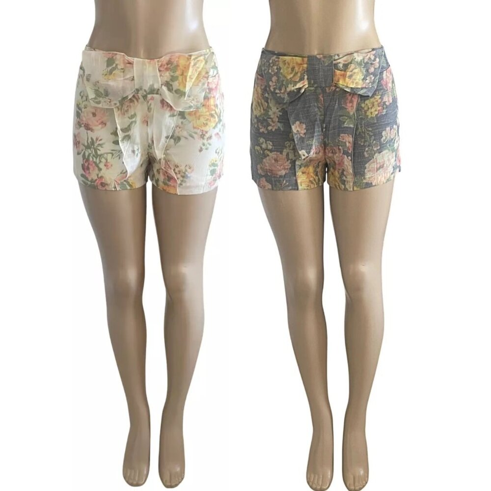 LOVELY DAY Women Playful Oversized Bow Thick Elastic Waist Floral Casual Shorts